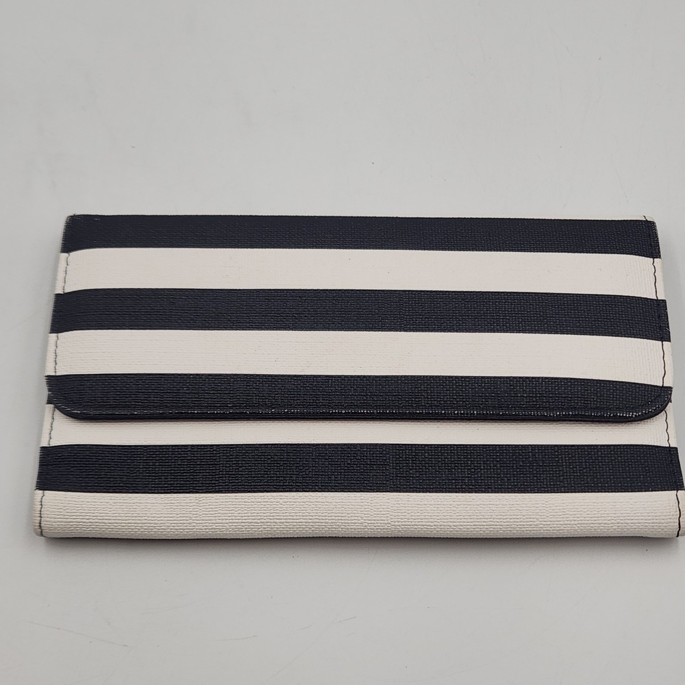 KUT From The Kloth Black White Stripe Trifold Wallet Clutch Organizer - Snap